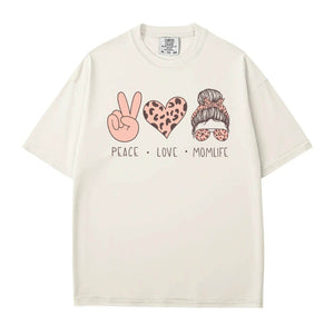 Peace Love Momlife T-Shirt – Leopard Print Comfort Colors Tee for Cool Moms - Woven Mama