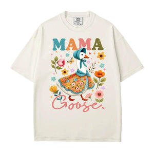 Mama Goose T-Shirt – Whimsical Floral Comfort Colors Tee for Moms - Woven Mama