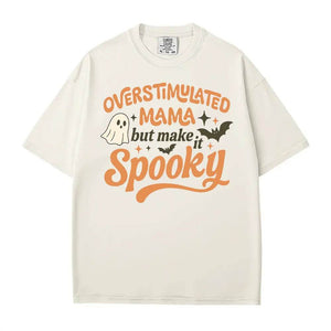 Overstimulated Mama But Make It Spooky Comfort Colors T-Shirt or Crewneck Sweatshirt – Halloween Mom Shirt - Woven Mama