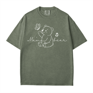 Mama Bear Comfort Colors® T-Shirt – Minimalist Line Art Bear with Butterflies Mom Shirt - Woven Mama