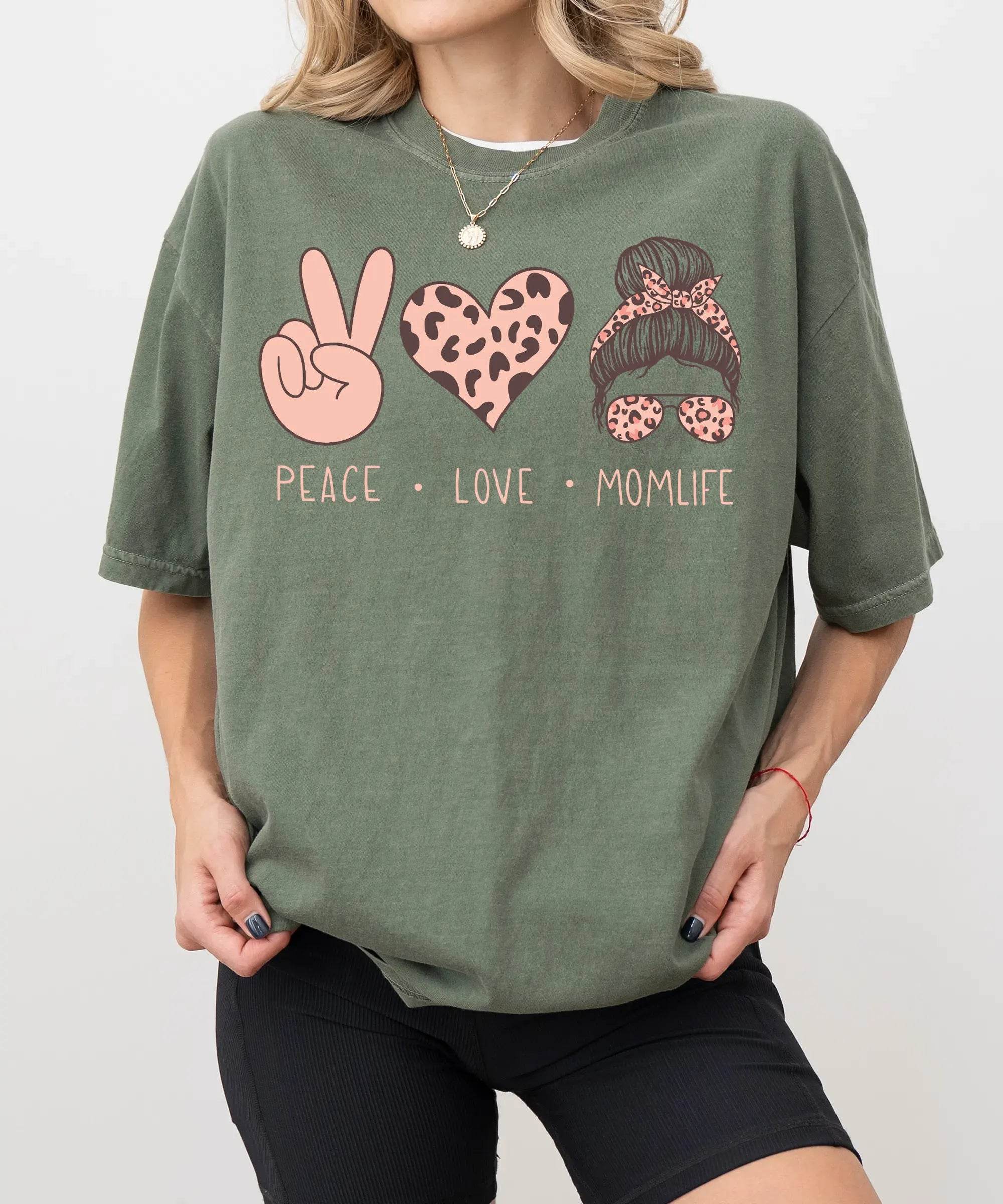 Peace Love Momlife T-Shirt – Leopard Print Comfort Colors Tee for Cool Moms - Woven Mama