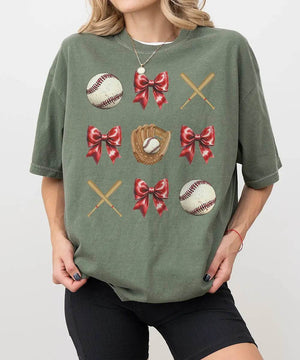 Coquette Bow Baseball T-Shirt – Baseball Mom Game Day Tee - Woven Mama