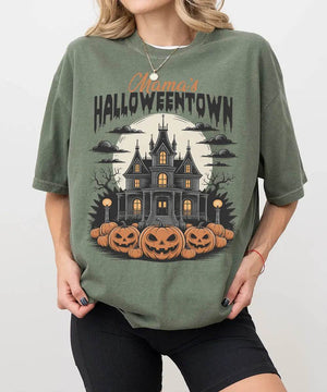 Mama’s Halloweentown Comfort Colors T-Shirt or Crewneck Sweatshirt – Haunted House Pumpkin Halloween Mom Shirt - Woven Mama