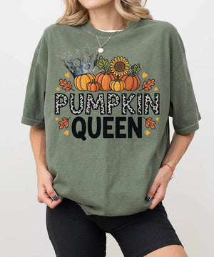 Pumpkin Queen Comfort Colors T-Shirt or Crewneck Sweatshirt – Fall Pumpkin Patch & Halloween Mom Shirt - Woven Mama
