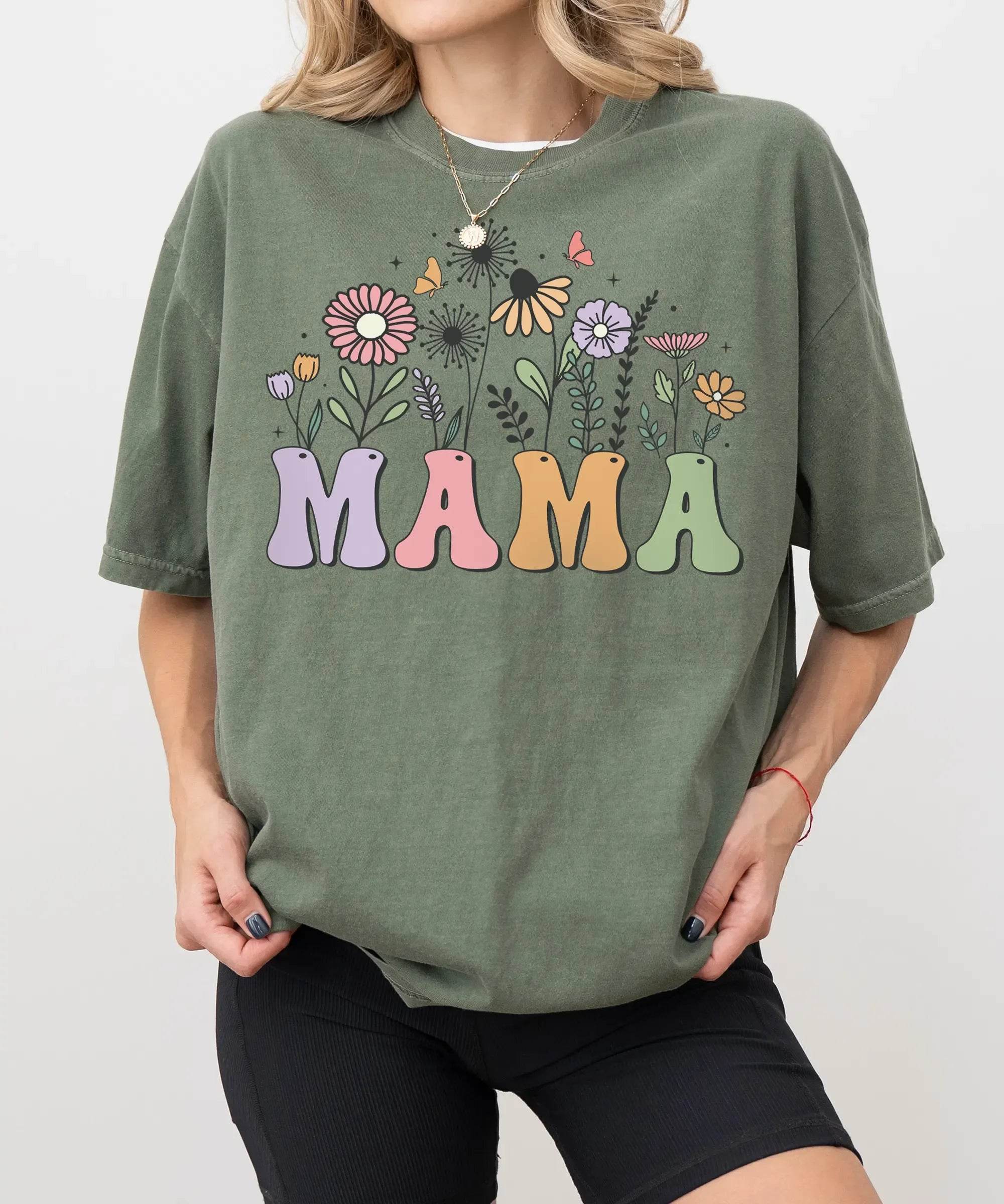 Colorful MAMA Comfort Colors T-Shirt – Floral Mom Shirt - Woven Mama