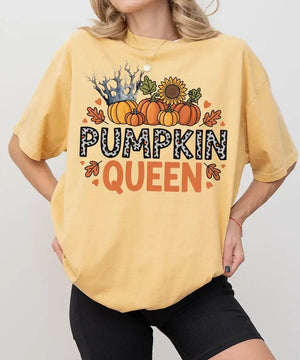Pumpkin Queen Comfort Colors T-Shirt or Crewneck Sweatshirt – Fall Pumpkin Patch & Halloween Mom Shirt - Woven Mama