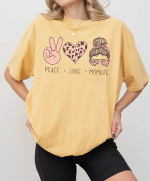 Peace Love Momlife T-Shirt – Leopard Print Comfort Colors Tee for Cool Moms - Woven Mama