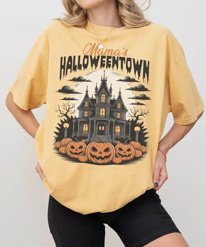 Mama’s Halloweentown Comfort Colors T-Shirt or Crewneck Sweatshirt – Haunted House Pumpkin Halloween Mom Shirt - Woven Mama