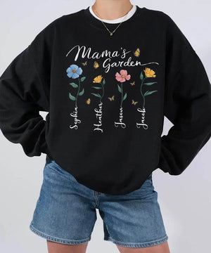 Mama’s Garden Custom Shirt with Kids’ Names – Personalized Floral Mom T-Shirt or Sweatshirt - Woven Mama