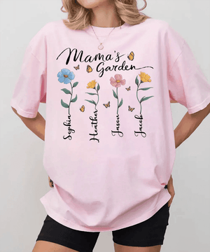 Mama’s Garden Custom Shirt with Kids’ Names – Personalized Floral Mom T-Shirt or Sweatshirt - Woven Mama