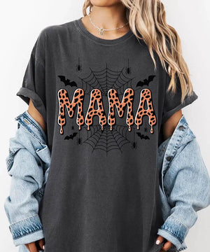 Spooky Mama Comfort Colors T-Shirt or Crewneck Sweatshirt – Leopard Print Halloween Mom Shirt - Woven Mama
