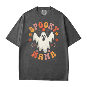 Spooky Mama Ghost Comfort Colors T-Shirt or Crewneck Sweatshirt – Retro Halloween Mom Shirt - Woven Mama