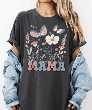 MAMA Comfort Colors® T-Shirt – Butterfly & Wildflower Mom Shirt - Woven Mama
