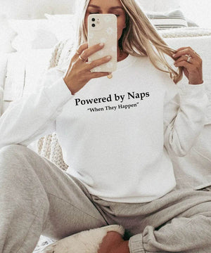 Powered by Naps (When They Happen) Shirt – Funny Momlife Tee or Sweatshirt - Woven Mama