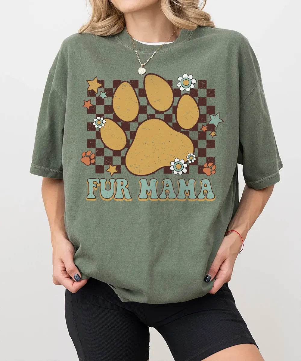 Retro Floral Fur Mama Shirt – Dog Mom Comfort Colors® Tee or Sweatshirt - Woven Mama