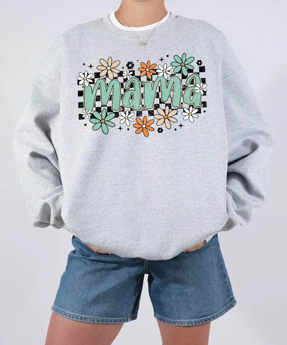 Retro Floral Mama Shirt – Vintage Floral Mom Comfort Colors® Tee or Crewneck Sweatshirt - Woven Mama