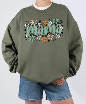 Retro Floral Mama Shirt – Vintage Floral Mom Comfort Colors® Tee or Crewneck Sweatshirt - Woven Mama