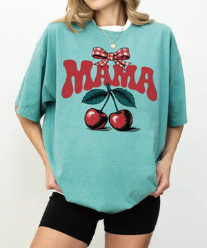 Mama T-Shirt – Sweet Cherry Coquette Comfort Colors Tee for Moms - Woven Mama