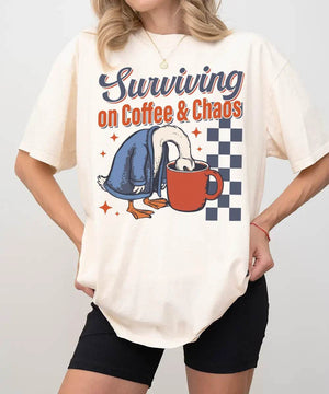 Surviving on Coffee & Chaos Retro Comfort Colors® Shirt – Funny Mom Tee or Sweatshirt - Woven Mama