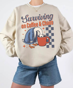 Surviving on Coffee & Chaos Retro Comfort Colors® Shirt – Funny Mom Tee or Sweatshirt - Woven Mama
