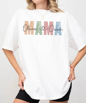 Custom Mama Comfort Colors® T-Shirt – Personalized with Kids’ Names - Woven Mama