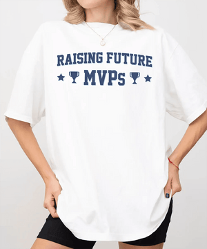 Raising Future MVPs T-Shirt – Sports Mom Tee in Bella+Canvas & Comfort Colors - Woven Mama