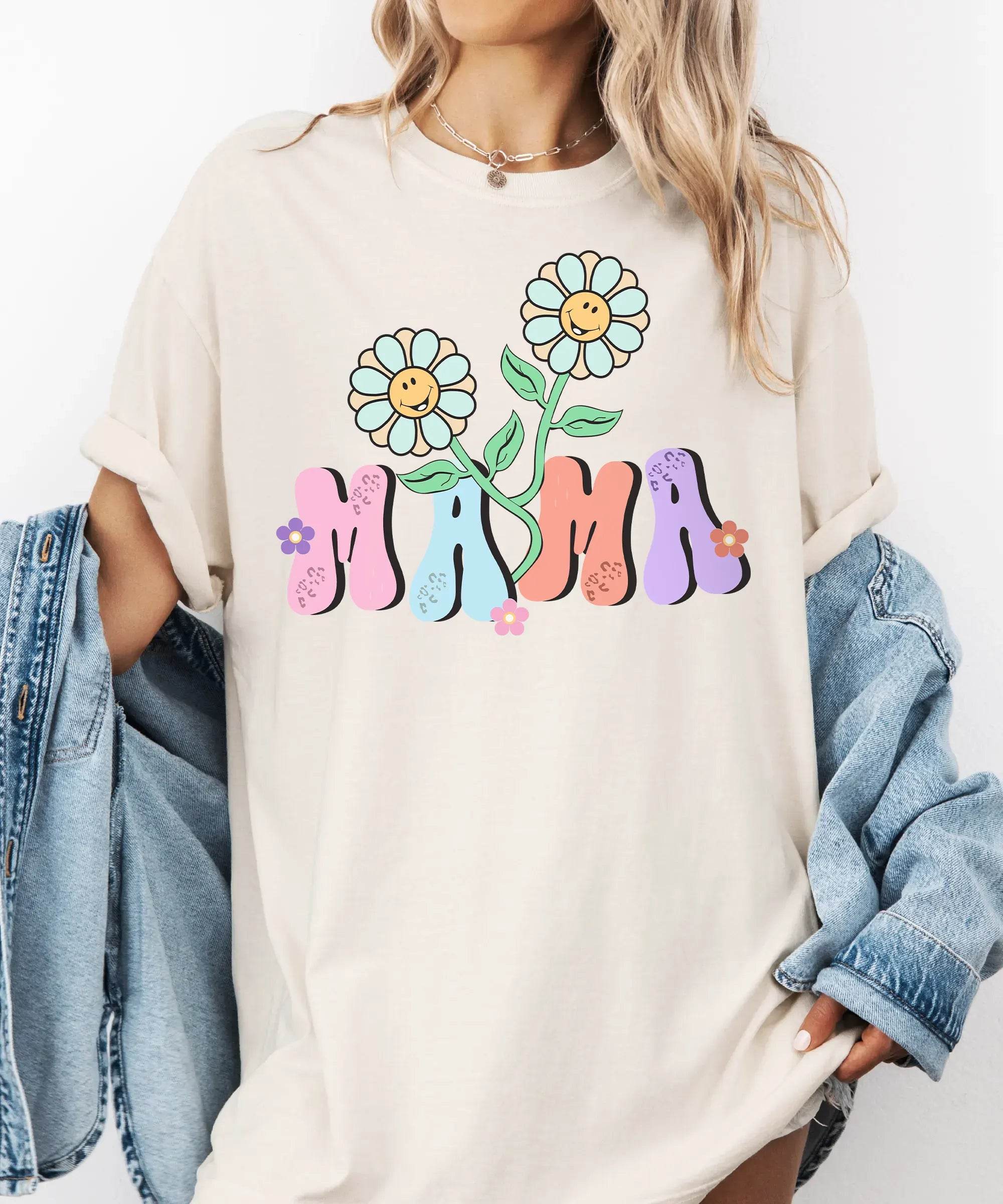 Colorful MAMA Comfort Colors® T-Shirt – Floral Mom Shirt - Woven Mama