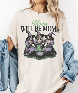 Moms Will Be Moms Comfort Colors T-Shirt or Crewneck Sweatshirt – Witchy Halloween Mom Shirt - Woven Mama
