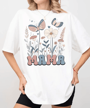MAMA Comfort Colors® T-Shirt – Butterfly & Wildflower Mom Shirt - Woven Mama