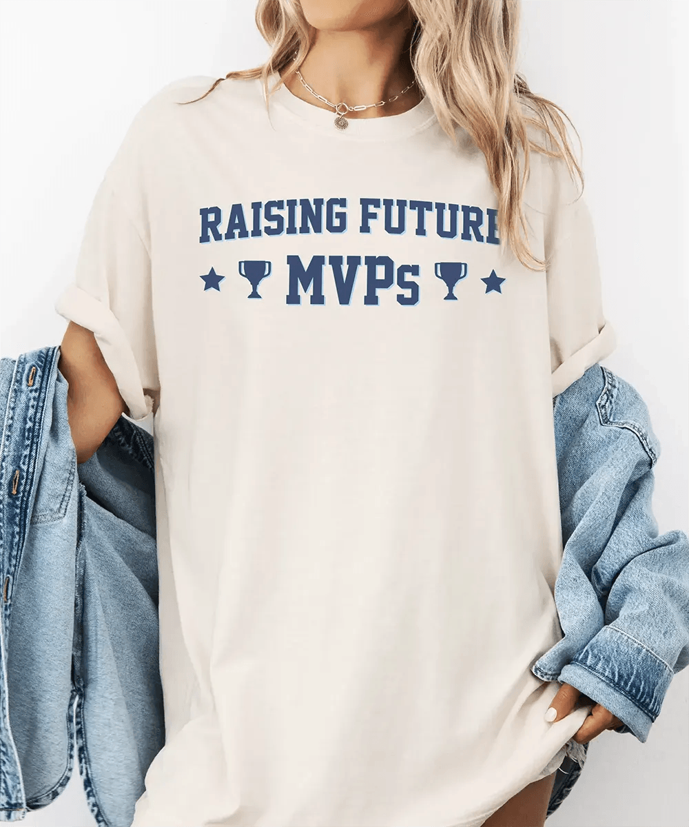 Raising Future MVPs T-Shirt – Sports Mom Tee in Bella+Canvas & Comfort Colors - Woven Mama