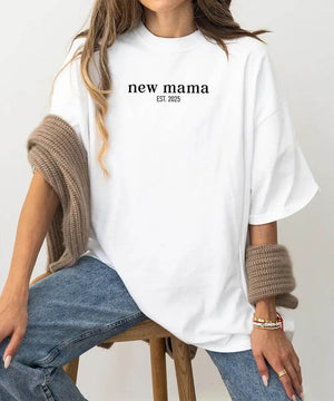 Custom New Mama Comfort Colors® T-Shirt – Minimalist Est. Year Personalized Mom Shirt - Woven Mama