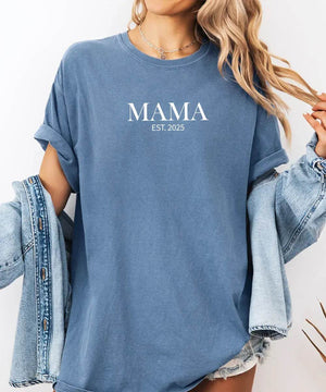 Mama Est. Comfort Colors® T-Shirt or Crewneck Sweatshirt - Woven Mama