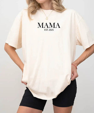 Mama Est. Comfort Colors® T-Shirt or Crewneck Sweatshirt - Woven Mama