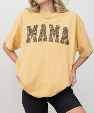 Leopard Print MAMA T-Shirt – Bold Comfort Colors Tee for Stylish Moms - Woven Mama