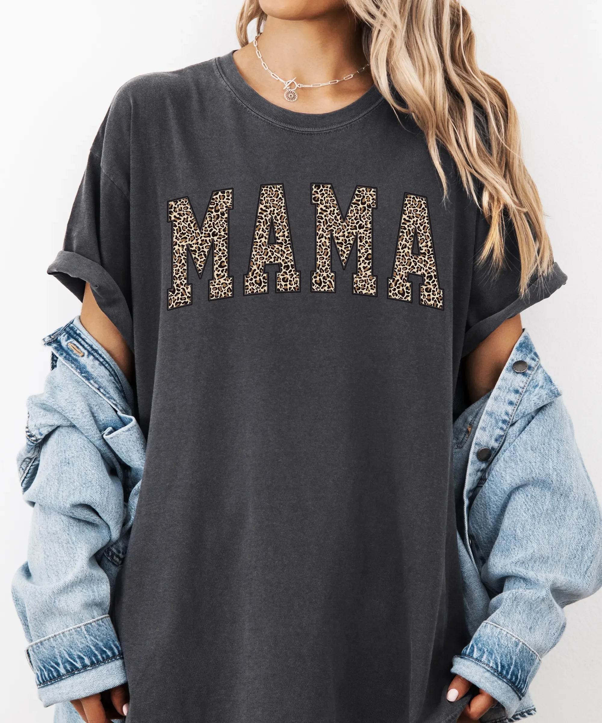 Leopard Print MAMA T-Shirt – Bold Comfort Colors Tee for Stylish Moms - Woven Mama