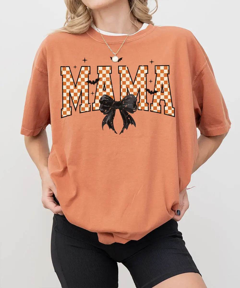 Spooky Bow MAMA Halloween Comfort Colors T-Shirt or Crewneck Sweatshirt - Woven Mama