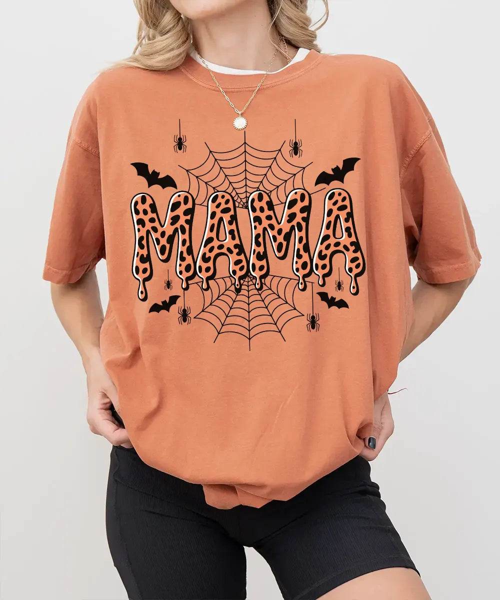 Spooky Mama Comfort Colors T-Shirt or Crewneck Sweatshirt – Leopard Print Halloween Mom Shirt - Woven Mama