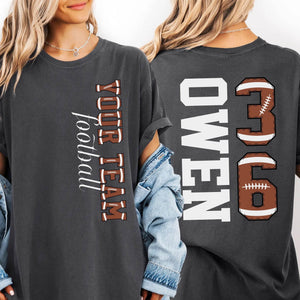 Custom Football T-Shirt or Sweatshirt – Personalized Name & Number - Woven Mama
