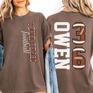 Custom Football T-Shirt or Sweatshirt – Personalized Name & Number - Woven Mama