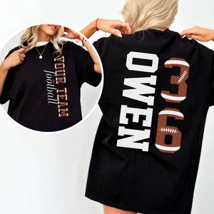 Custom Football T-Shirt or Sweatshirt – Personalized Name & Number - Woven Mama