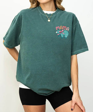 MAMA Comfort Colors® T-Shirt – Bear with Bow Pocket Print Mom Shirt - Woven Mama