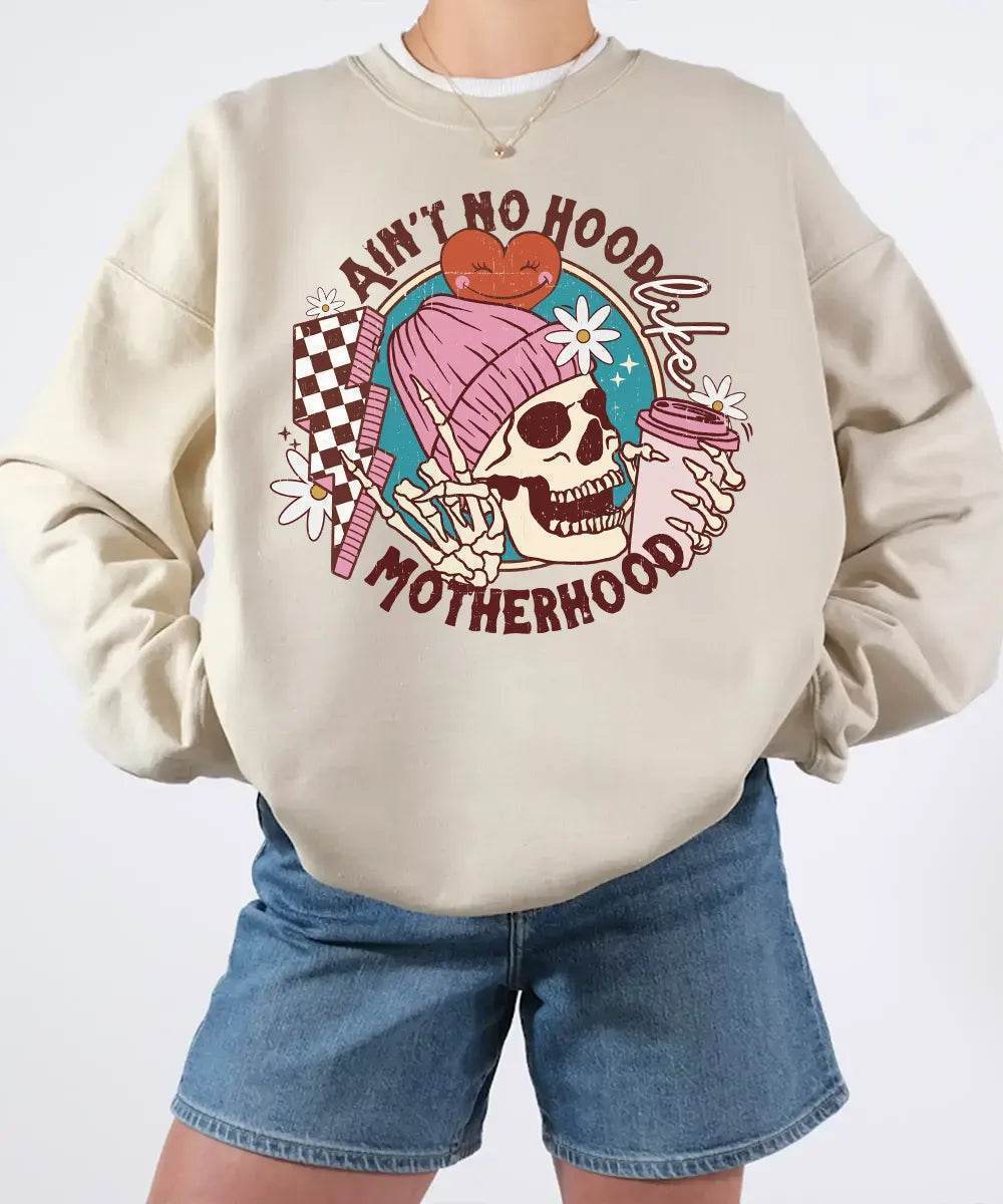Ain’t No Hood Like Motherhood – Retro Skeleton Mom Tee & Sweatshirt - Woven Mama