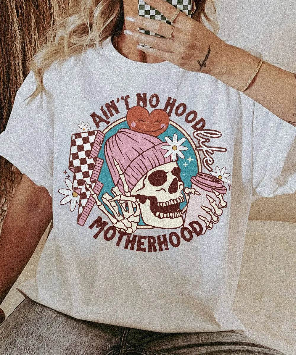 Ain’t No Hood Like Motherhood – Retro Skeleton Mom Tee & Sweatshirt - Woven Mama
