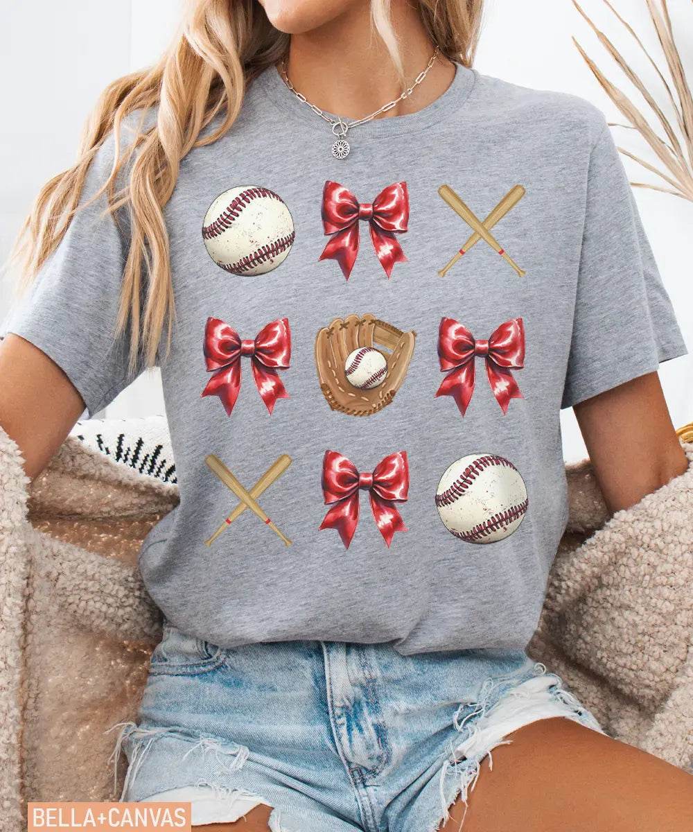 Coquette Bow Baseball T-Shirt – Baseball Mom Game Day Tee - Woven Mama