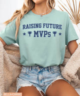 Raising Future MVPs T-Shirt – Sports Mom Tee in Bella+Canvas & Comfort Colors - Woven Mama