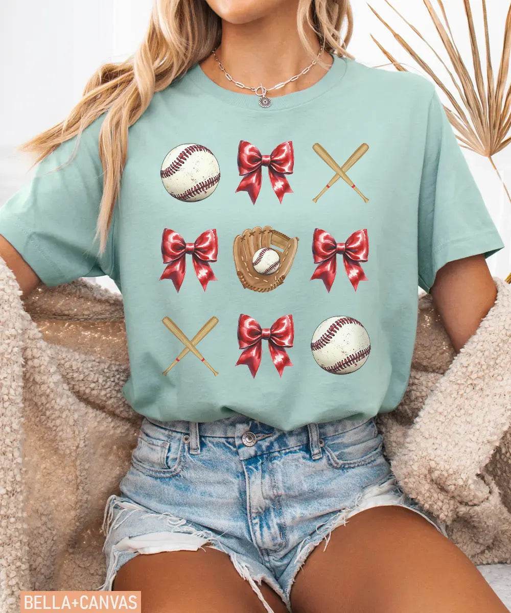 Coquette Bow Baseball T-Shirt – Baseball Mom Game Day Tee - Woven Mama