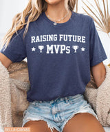 Raising Future MVPs T-Shirt – Sports Mom Tee in Bella+Canvas & Comfort Colors - Woven Mama