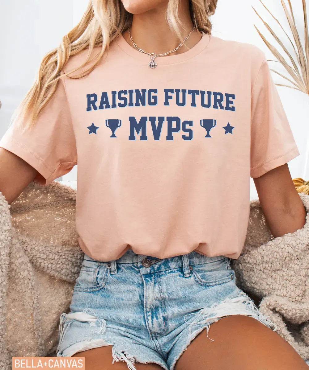 Raising Future MVPs T-Shirt – Sports Mom Tee in Bella+Canvas & Comfort Colors - Woven Mama