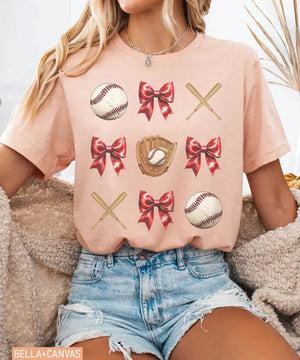 Coquette Bow Baseball T-Shirt – Baseball Mom Game Day Tee - Woven Mama