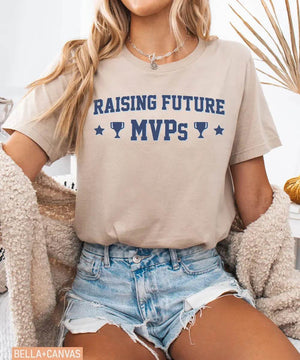 Raising Future MVPs T-Shirt – Sports Mom Tee in Bella+Canvas & Comfort Colors - Woven Mama